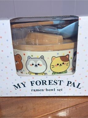 My Forest Pal Ramen Bowl Set Chopsticks Spoon Cover New